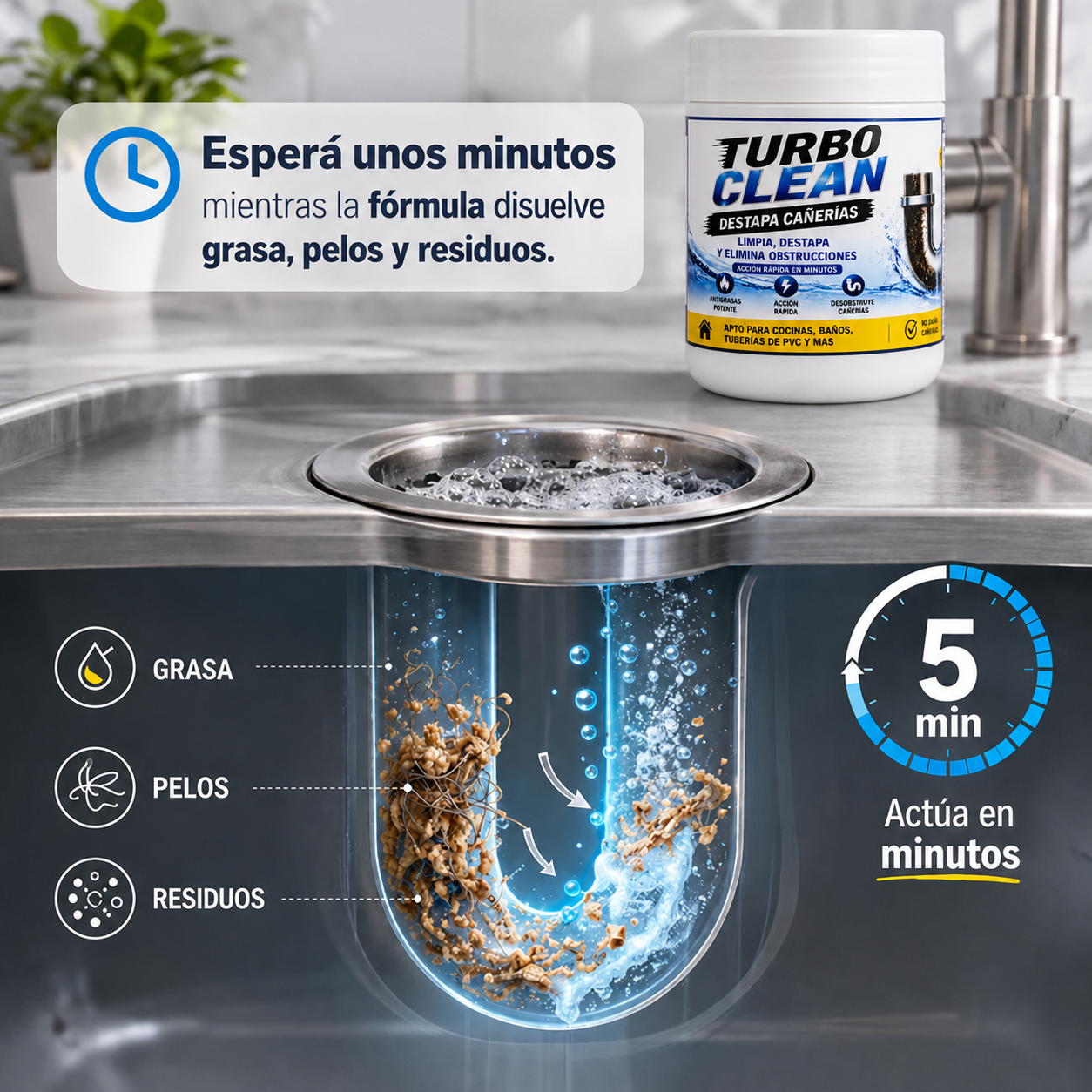 TurboClean™ Limpia y destapa tus cañerias